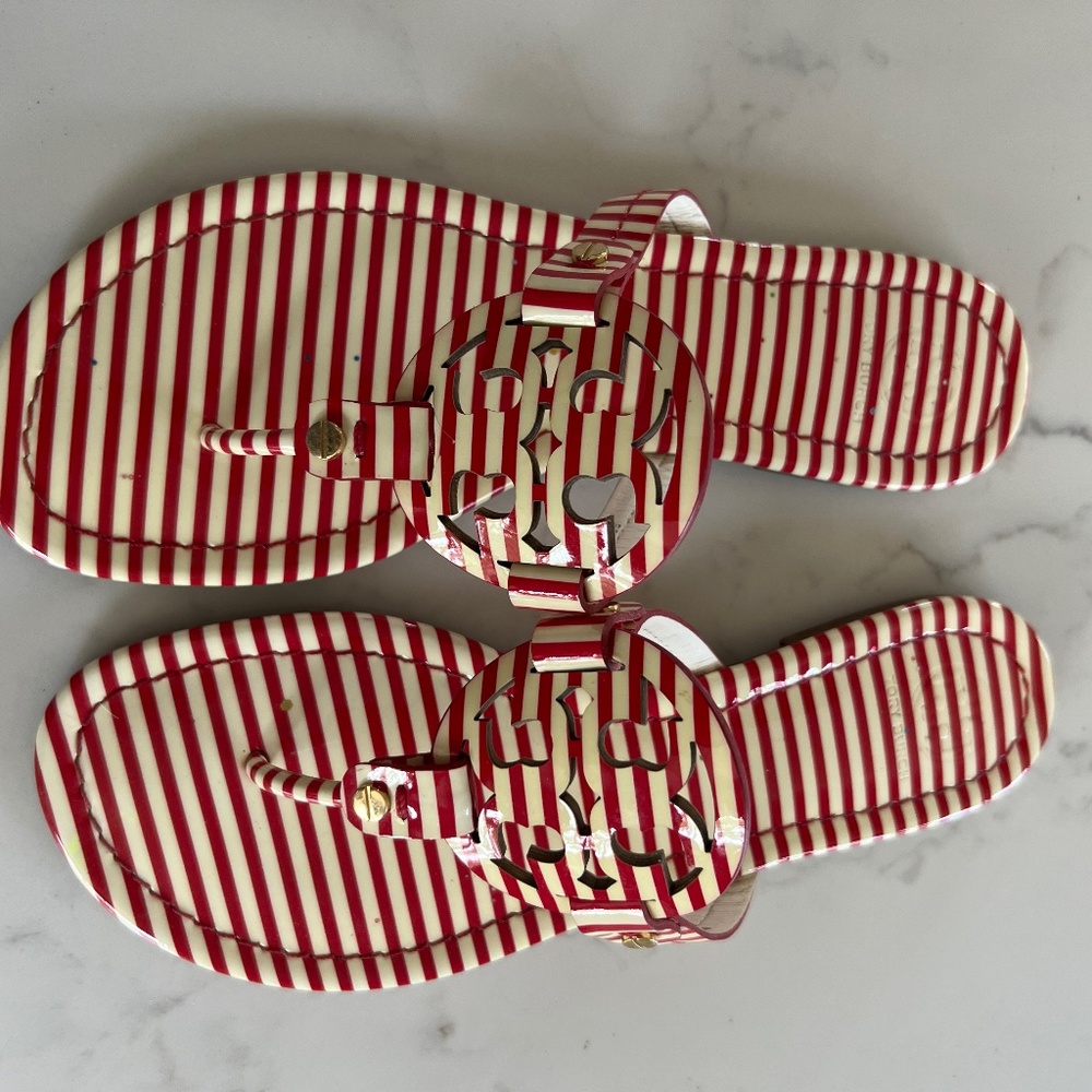 Tory Burch Miller Sandal Red/White stripe Size 8